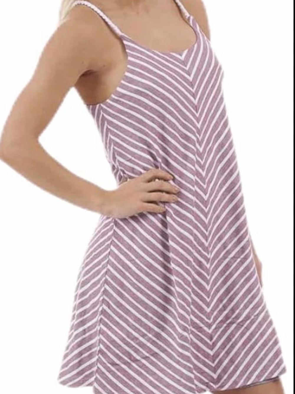 Prana seacost Striped Mauve and White Tank sleeveless Dress, S